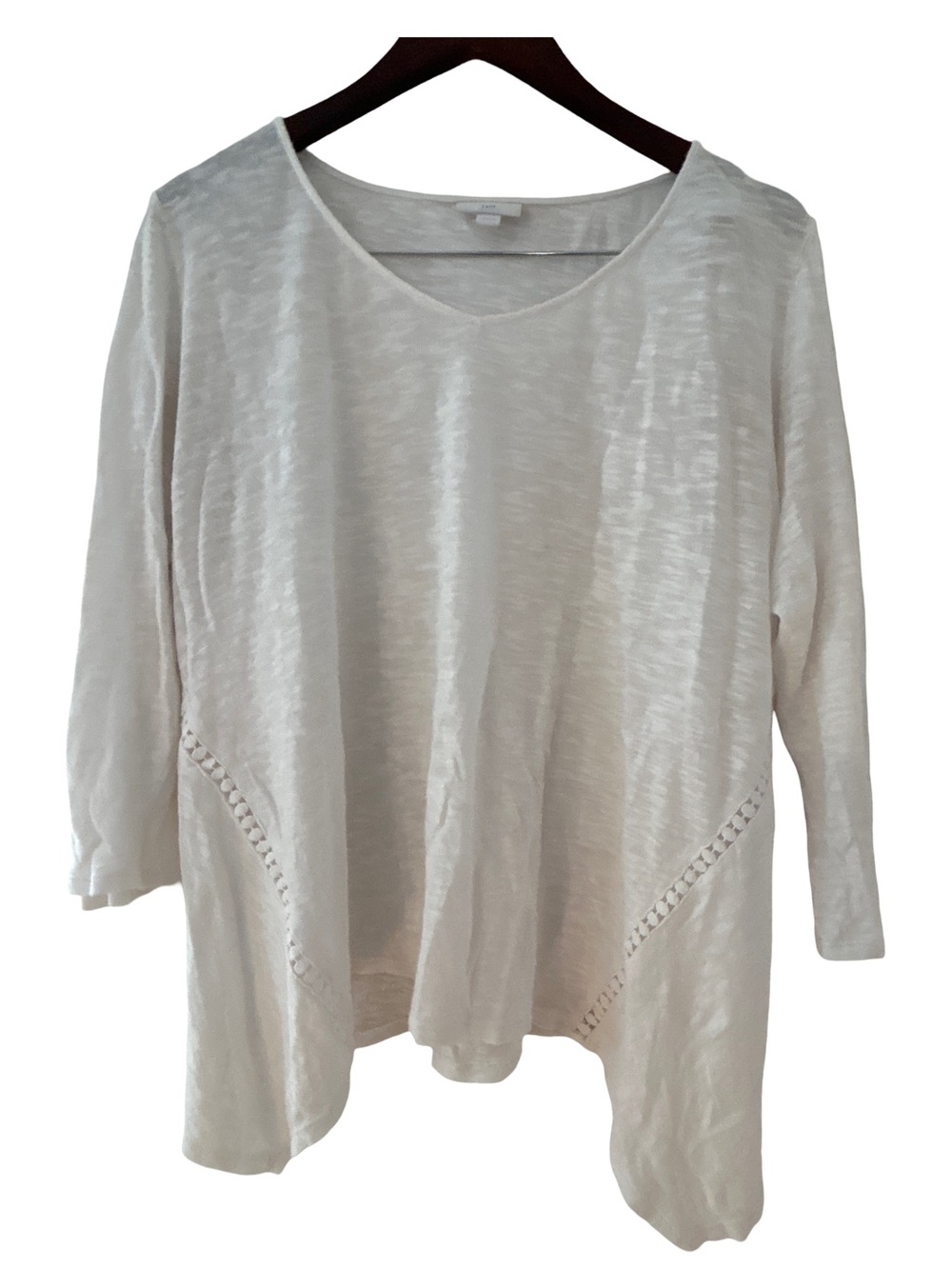 J. Jill White Linen Cotton Slub Crochet Trim Sharkbite Hem Top Size Large L